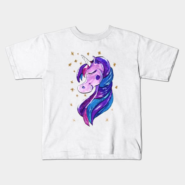 Sparkling Purple Unicorn Kids T-Shirt by ZeichenbloQ